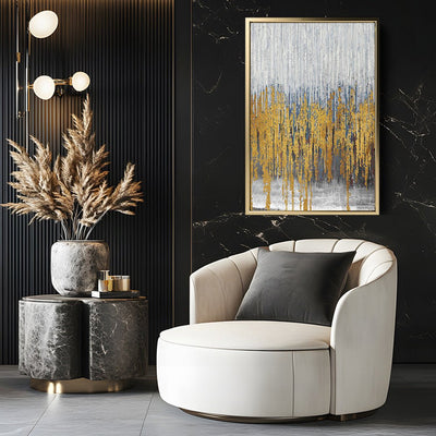 Canvas Wall Art Stretched Over Wooden Frame with Floating Frame and Golden Lines Abstract Painting CV4177 - Al Rugaib Furniture