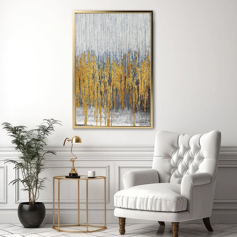Canvas Wall Art Stretched Over Wooden Frame with Floating Frame and Golden Lines Abstract Painting CV4177 - Al Rugaib Furniture