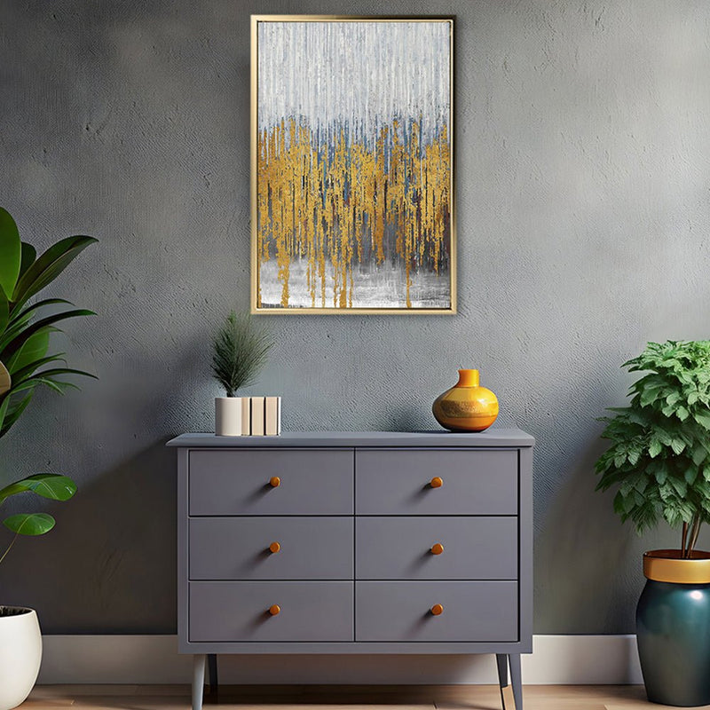 Canvas Wall Art Stretched Over Wooden Frame with Floating Frame and Golden Lines Abstract Painting CV4177 - Al Rugaib Furniture