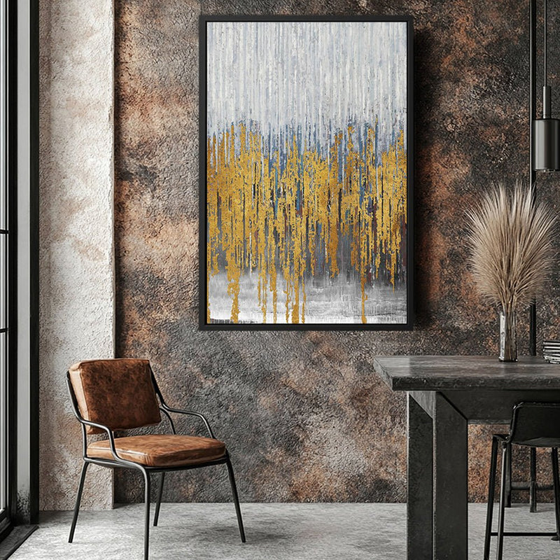 Canvas Wall Art Stretched Over Wooden Frame with Floating Frame and Golden Lines Abstract Painting CV4177 - Al Rugaib Furniture