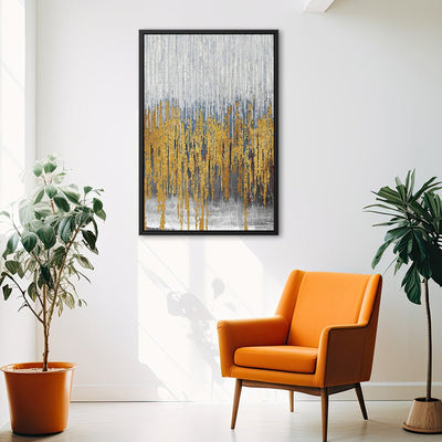 Canvas Wall Art Stretched Over Wooden Frame with Floating Frame and Golden Lines Abstract Painting CV4177 - Al Rugaib Furniture