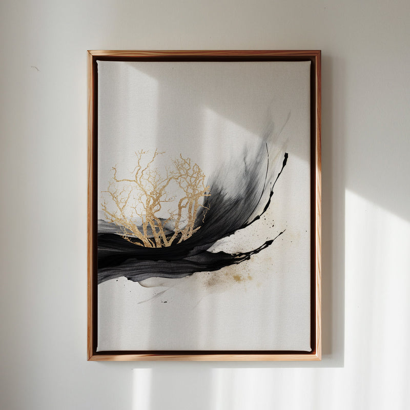 Canvas Wall Art Stretched Over Wooden Frame with Floating Frame and Golden Plant Painting CV4178 - Al Rugaib Furniture