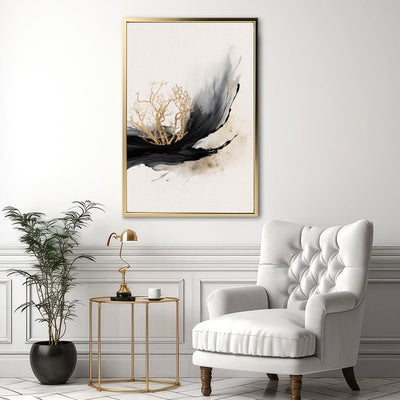 Canvas Wall Art Stretched Over Wooden Frame with Floating Frame and Golden Plant Painting CV4178 - Al Rugaib Furniture