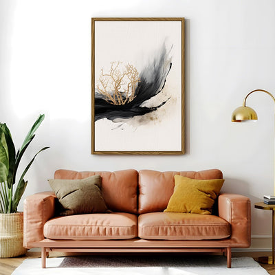 Canvas Wall Art Stretched Over Wooden Frame with Floating Frame and Golden Plant Painting CV4178 - Al Rugaib Furniture