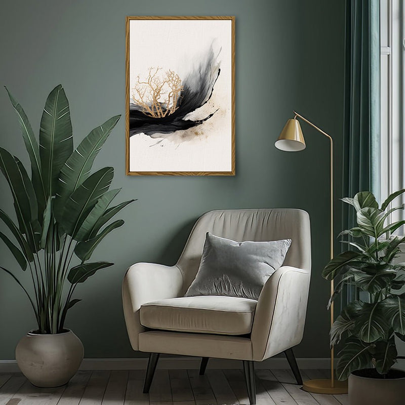 Canvas Wall Art Stretched Over Wooden Frame with Floating Frame and Golden Plant Painting CV4178 - Al Rugaib Furniture