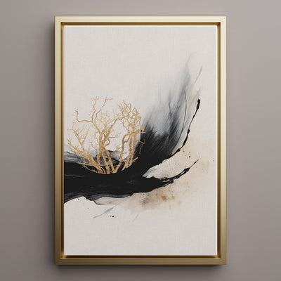 Canvas Wall Art Stretched Over Wooden Frame with Floating Frame and Golden Plant Painting CV4178 - Al Rugaib Furniture
