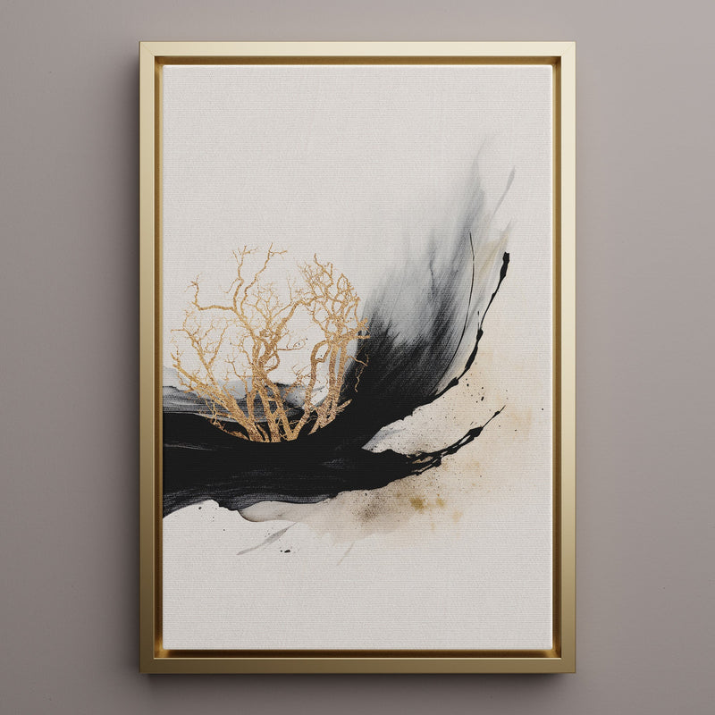 Canvas Wall Art Stretched Over Wooden Frame with Floating Frame and Golden Plant Painting CV4178 - Al Rugaib Furniture