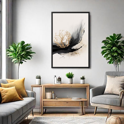 Canvas Wall Art Stretched Over Wooden Frame with Floating Frame and Golden Plant Painting CV4178 - Al Rugaib Furniture