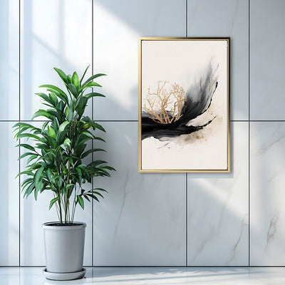 Canvas Wall Art Stretched Over Wooden Frame with Floating Frame and Golden Plant Painting CV4178 - Al Rugaib Furniture