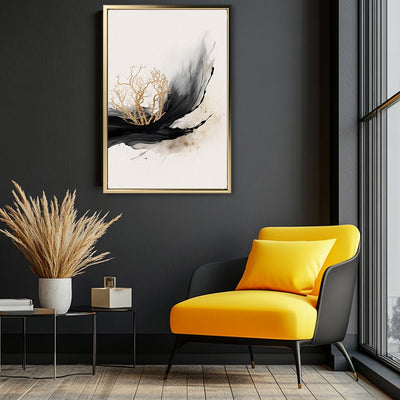 Canvas Wall Art Stretched Over Wooden Frame with Floating Frame and Golden Plant Painting CV4178 - Al Rugaib Furniture