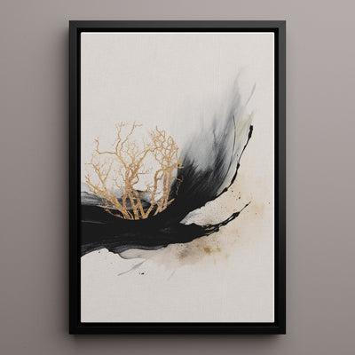 Canvas Wall Art Stretched Over Wooden Frame with Floating Frame and Golden Plant Painting CV4178 - Al Rugaib Furniture