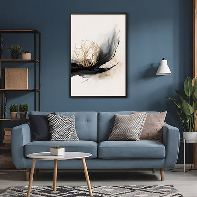 Canvas Wall Art Stretched Over Wooden Frame with Floating Frame and Golden Plant Painting CV4178 - Al Rugaib Furniture