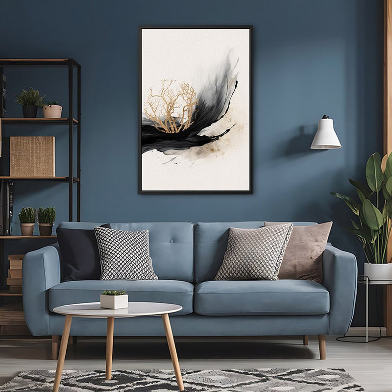 Canvas Wall Art Stretched Over Wooden Frame with Floating Frame and Golden Plant Painting CV4178 - Al Rugaib Furniture