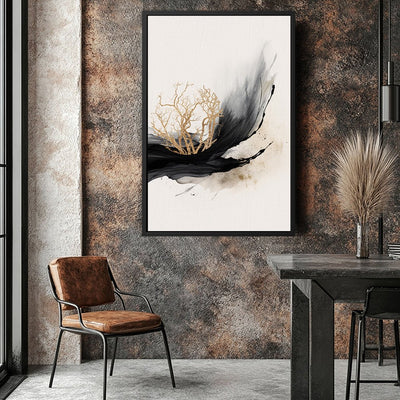 Canvas Wall Art Stretched Over Wooden Frame with Floating Frame and Golden Plant Painting CV4178 - Al Rugaib Furniture