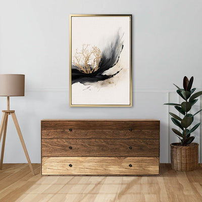Canvas Wall Art Stretched Over Wooden Frame with Floating Frame and Golden Plant Painting CV4178 - Al Rugaib Furniture