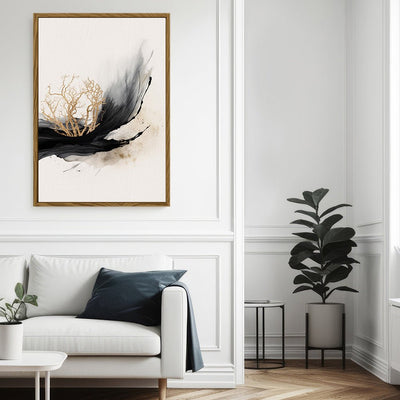 Canvas Wall Art Stretched Over Wooden Frame with Floating Frame and Golden Plant Painting CV4178 - Al Rugaib Furniture