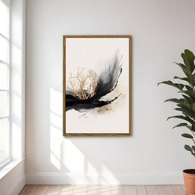 Canvas Wall Art Stretched Over Wooden Frame with Floating Frame and Golden Plant Painting CV4178 - Al Rugaib Furniture