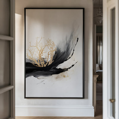 Canvas Wall Art Stretched Over Wooden Frame with Floating Frame and Golden Plant Painting CV4178 - Al Rugaib Furniture