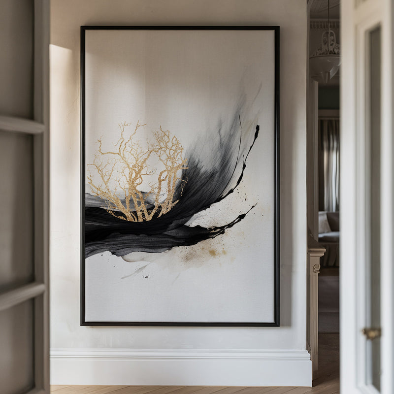 Canvas Wall Art Stretched Over Wooden Frame with Floating Frame and Golden Plant Painting CV4178 - Al Rugaib Furniture