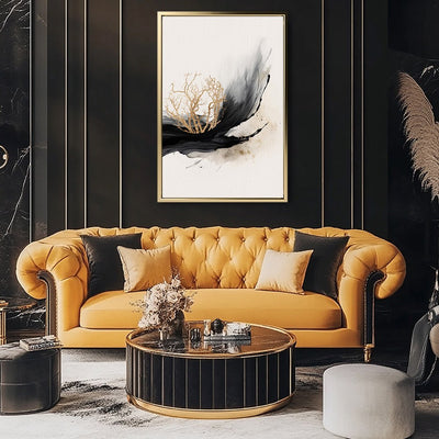 Canvas Wall Art Stretched Over Wooden Frame with Floating Frame and Golden Plant Painting CV4178 - Al Rugaib Furniture
