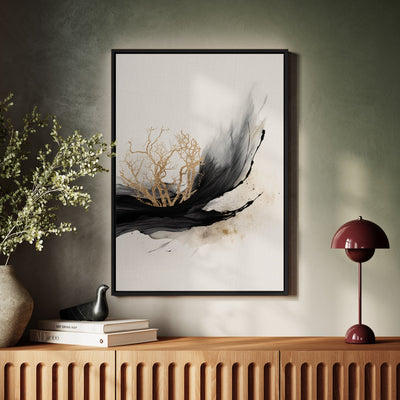 Canvas Wall Art Stretched Over Wooden Frame with Floating Frame and Golden Plant Painting CV4178 - Al Rugaib Furniture