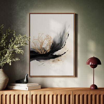 Canvas Wall Art Stretched Over Wooden Frame with Floating Frame and Golden Plant Painting CV4178 - Al Rugaib Furniture