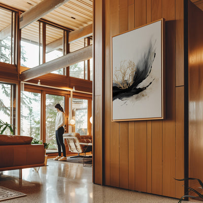 Canvas Wall Art Stretched Over Wooden Frame with Floating Frame and Golden Plant Painting CV4178 - Al Rugaib Furniture