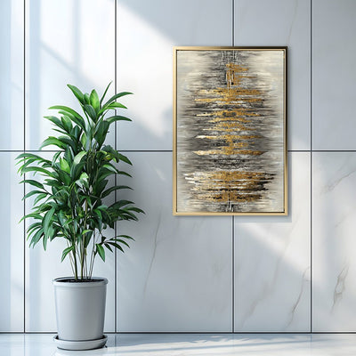 Canvas Wall Art Stretched Over Wooden Frame with Floating Frame and Golden Rays Abstract Painting CV4179 - Al Rugaib Furniture