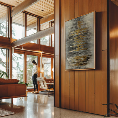 Canvas Wall Art Stretched Over Wooden Frame with Floating Frame and Golden Rays Abstract Painting CV4179 - Al Rugaib Furniture