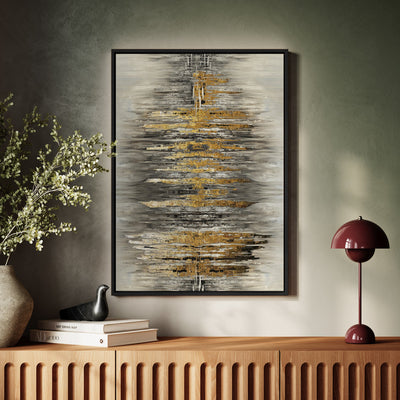 Canvas Wall Art Stretched Over Wooden Frame with Floating Frame and Golden Rays Abstract Painting CV4179 - Al Rugaib Furniture