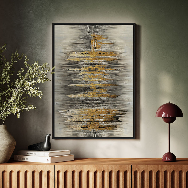 Canvas Wall Art Stretched Over Wooden Frame with Floating Frame and Golden Rays Abstract Painting CV4179 - Al Rugaib Furniture
