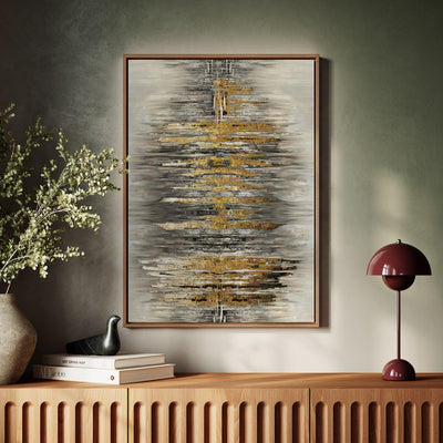 Canvas Wall Art Stretched Over Wooden Frame with Floating Frame and Golden Rays Abstract Painting CV4179 - Al Rugaib Furniture