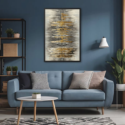 Canvas Wall Art Stretched Over Wooden Frame with Floating Frame and Golden Rays Abstract Painting CV4179 - Al Rugaib Furniture