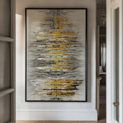 Canvas Wall Art Stretched Over Wooden Frame with Floating Frame and Golden Rays Abstract Painting CV4179 - Al Rugaib Furniture