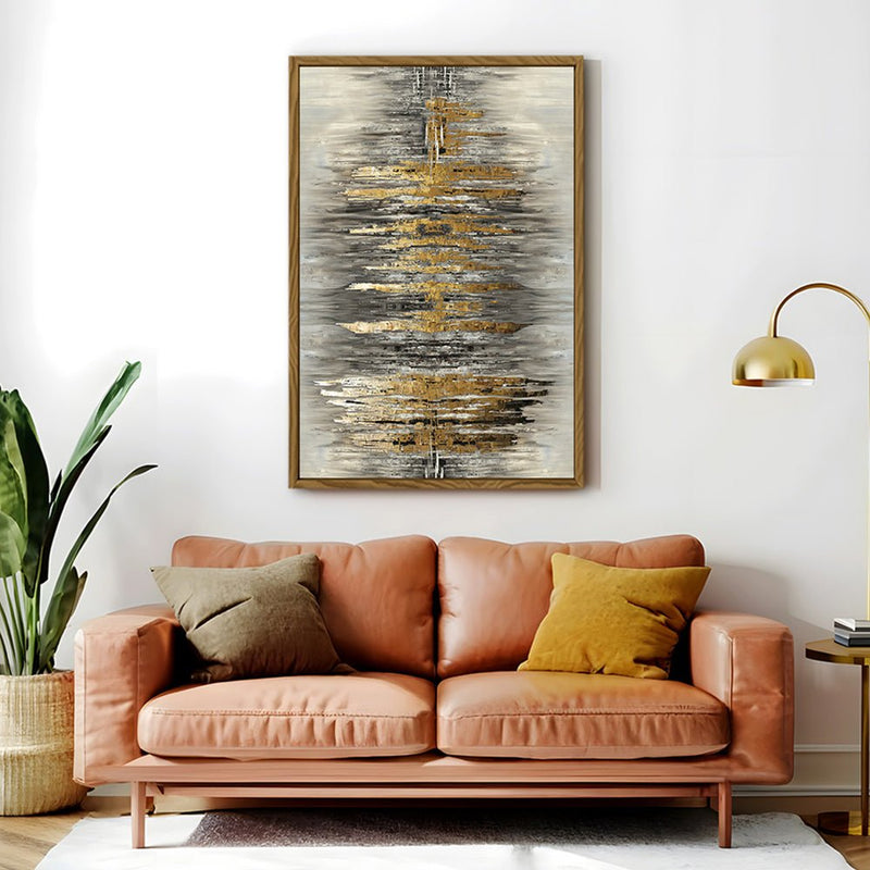 Canvas Wall Art Stretched Over Wooden Frame with Floating Frame and Golden Rays Abstract Painting CV4179 - Al Rugaib Furniture