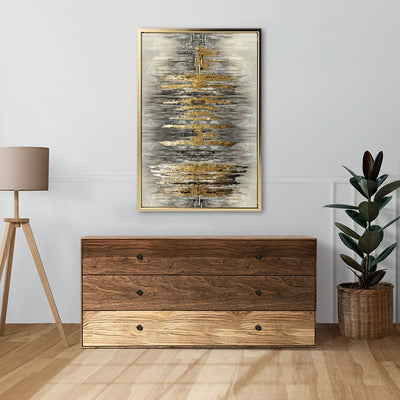 Canvas Wall Art Stretched Over Wooden Frame with Floating Frame and Golden Rays Abstract Painting CV4179 - Al Rugaib Furniture