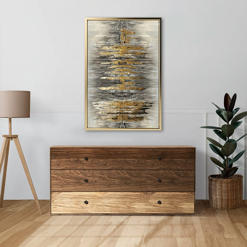 Canvas Wall Art Stretched Over Wooden Frame with Floating Frame and Golden Rays Abstract Painting CV4179 - Al Rugaib Furniture