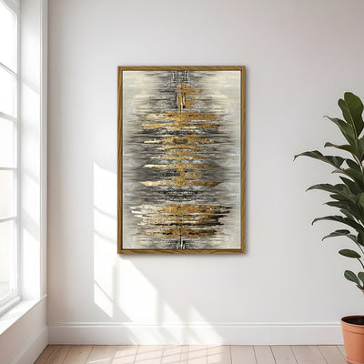 Canvas Wall Art Stretched Over Wooden Frame with Floating Frame and Golden Rays Abstract Painting CV4179 - Al Rugaib Furniture