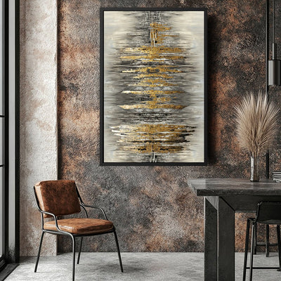 Canvas Wall Art Stretched Over Wooden Frame with Floating Frame and Golden Rays Abstract Painting CV4179 - Al Rugaib Furniture