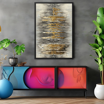 Canvas Wall Art Stretched Over Wooden Frame with Floating Frame and Golden Rays Abstract Painting CV4179 - Al Rugaib Furniture