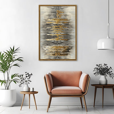 Canvas Wall Art Stretched Over Wooden Frame with Floating Frame and Golden Rays Abstract Painting CV4179 - Al Rugaib Furniture