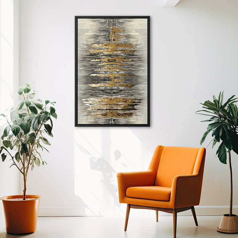 Canvas Wall Art Stretched Over Wooden Frame with Floating Frame and Golden Rays Abstract Painting CV4179 - Al Rugaib Furniture