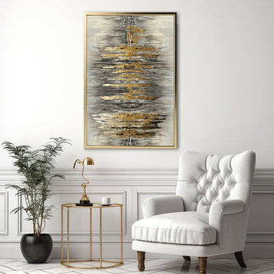 Canvas Wall Art Stretched Over Wooden Frame with Floating Frame and Golden Rays Abstract Painting CV4179 - Al Rugaib Furniture