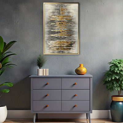 Canvas Wall Art Stretched Over Wooden Frame with Floating Frame and Golden Rays Abstract Painting CV4179 - Al Rugaib Furniture