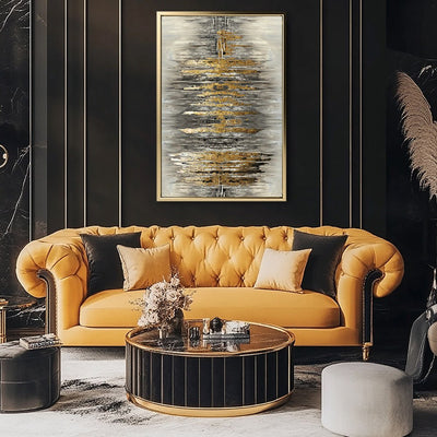 Canvas Wall Art Stretched Over Wooden Frame with Floating Frame and Golden Rays Abstract Painting CV4179 - Al Rugaib Furniture