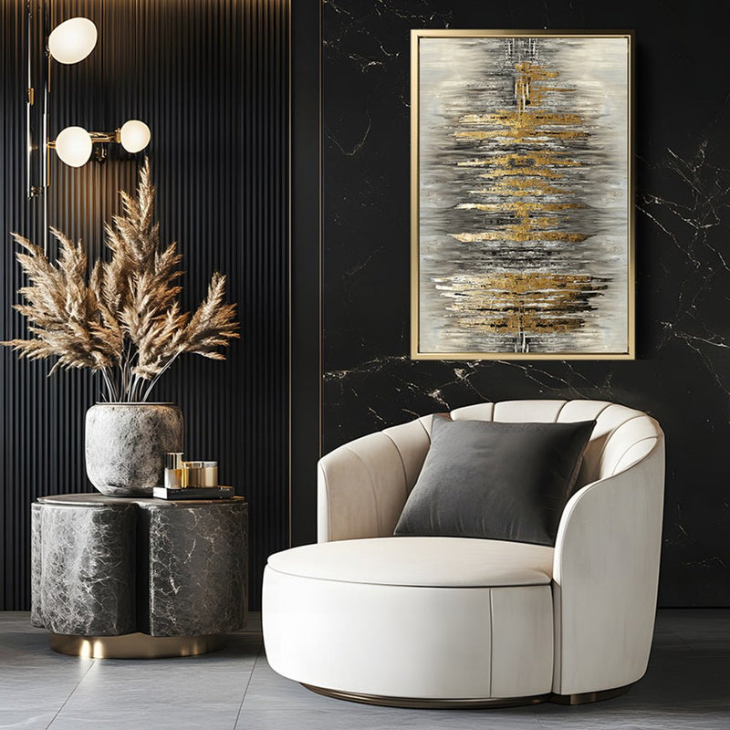 Canvas Wall Art Stretched Over Wooden Frame with Floating Frame and Golden Rays Abstract Painting CV4179 - Al Rugaib Furniture