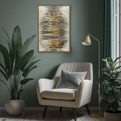 Canvas Wall Art Stretched Over Wooden Frame with Floating Frame and Golden Rays Abstract Painting CV4179 - Al Rugaib Furniture