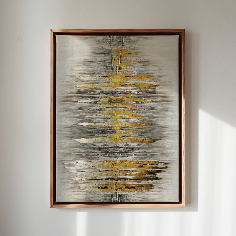 Canvas Wall Art Stretched Over Wooden Frame with Floating Frame and Golden Rays Abstract Painting CV4179 - Al Rugaib Furniture