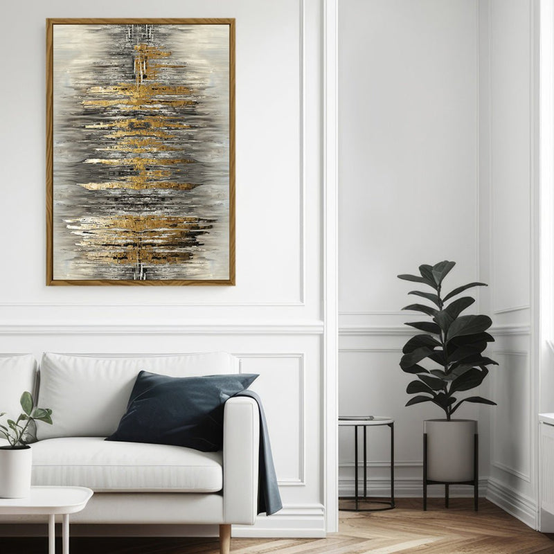 Canvas Wall Art Stretched Over Wooden Frame with Floating Frame and Golden Rays Abstract Painting CV4179 - Al Rugaib Furniture