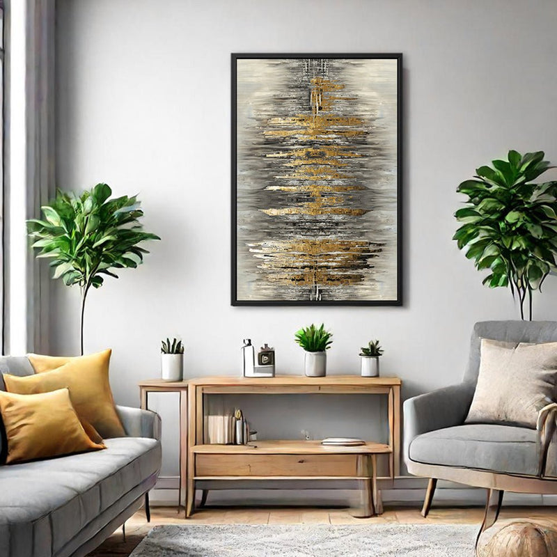 Canvas Wall Art Stretched Over Wooden Frame with Floating Frame and Golden Rays Abstract Painting CV4179 - Al Rugaib Furniture